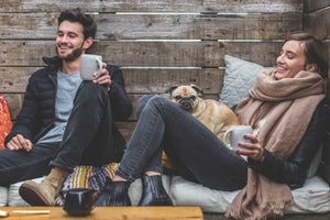 Fiends with dog drinking Old Katy Coffee at coffee shop - Katy, Houston, Fulshear, Cypress, Sugar Land, Richmond, Fort Bend, Harris